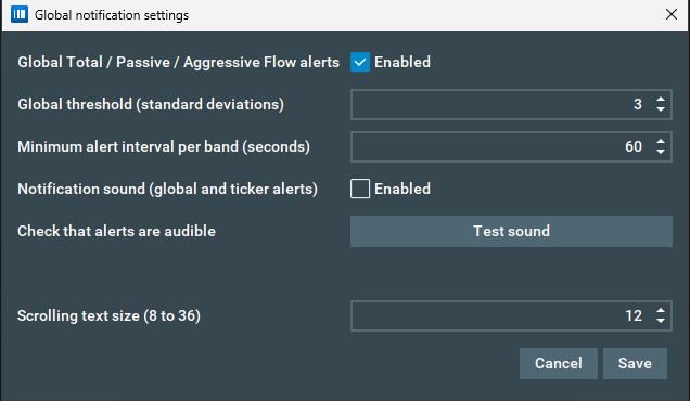 Global notification settings dialog